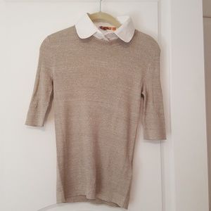 Tory Burch Khaki sweater with White collar